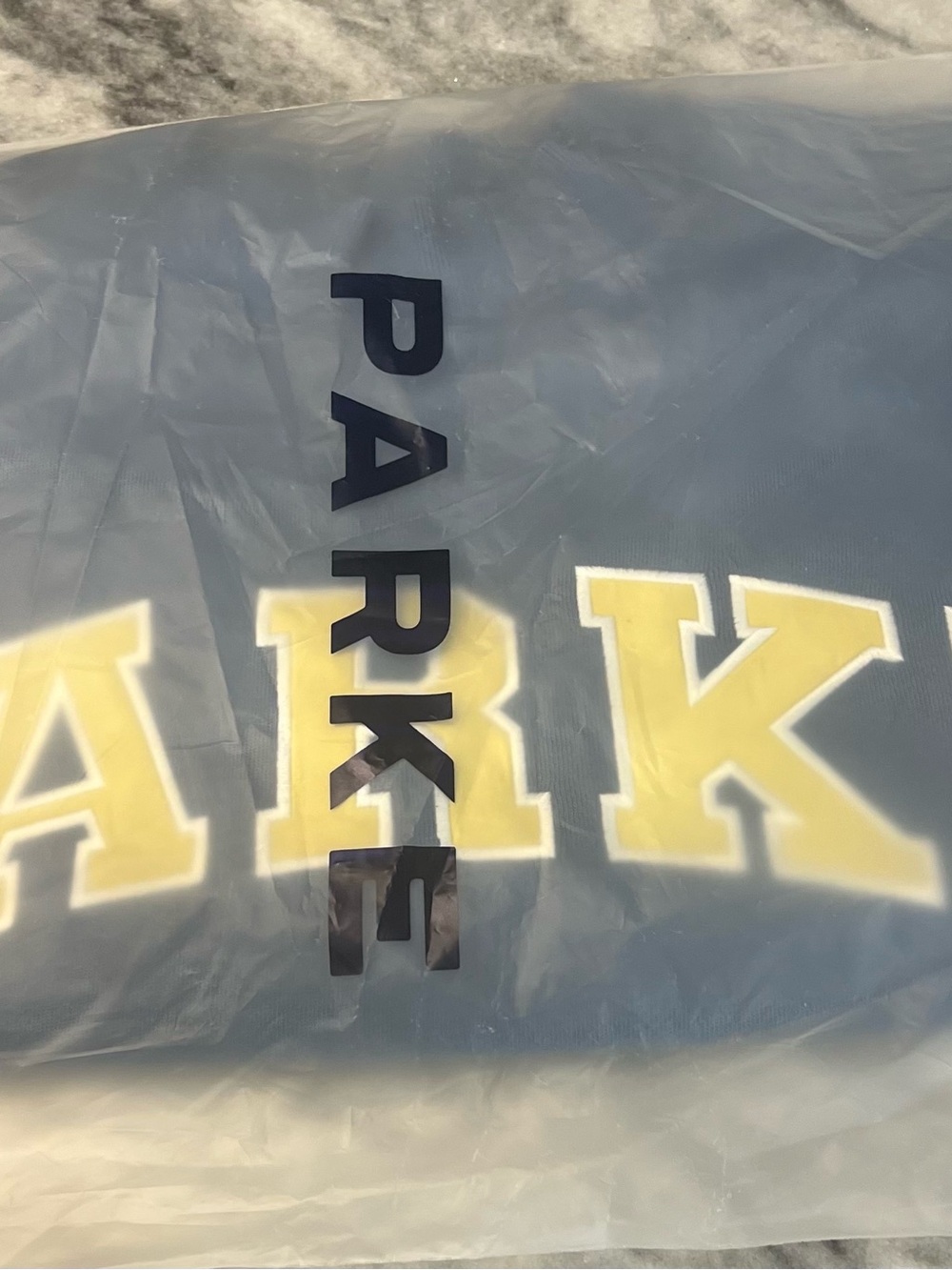 Parke Washed Indigo Blue Varsity Sweatshirt w/Peel Lettering HTF NEW in bag S/M - Picture 2 of 3